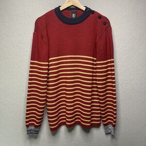 Feal Mor Mens Striped Wool Blend Sweater Shoulder Button Detail L Made in France